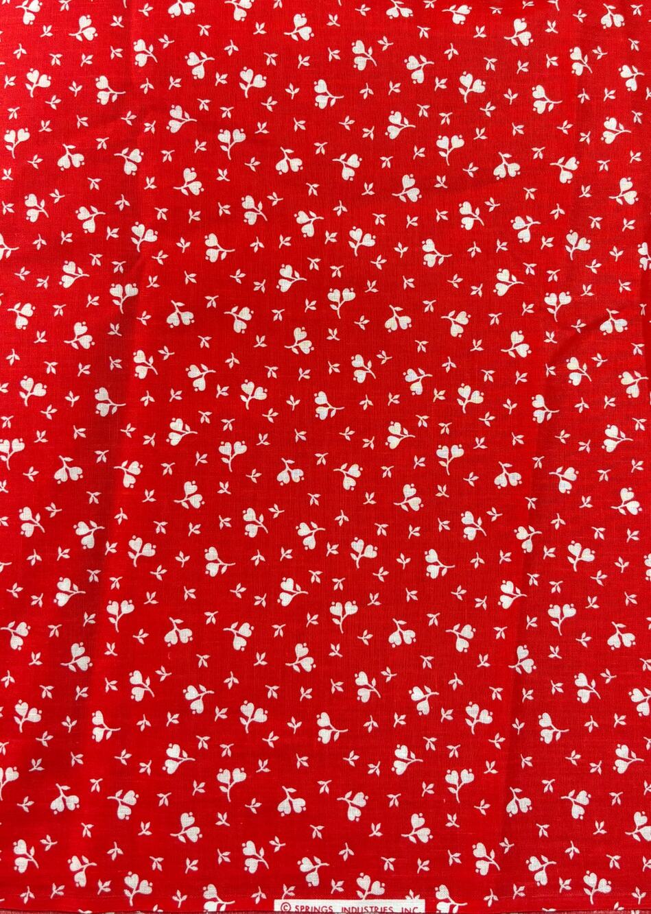 Vintage Springs Industries Red White Heart Floral Cotton Fabric 2 Yds 72" x 44"W